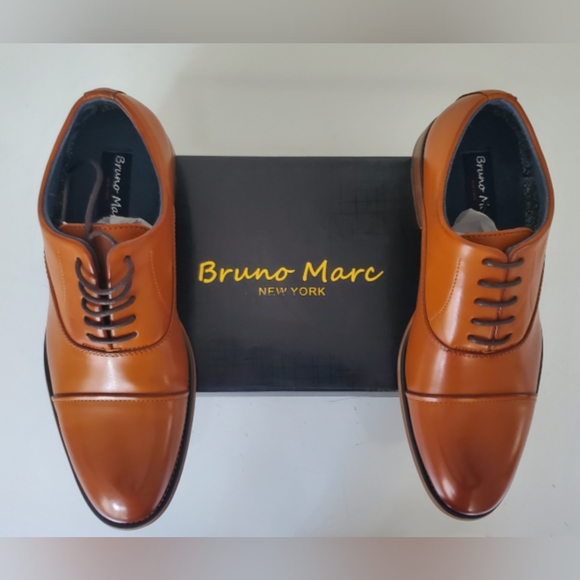 Bruno Marc Men's Brown Cap Toe PU Leather Oxford Shoe size 8 - Picture 4 of 6